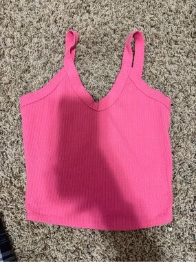 Tilly's Bright Pink Ribbed V-Neck Tank Top